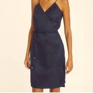 Cuyana wrap linen mini dress - navy - small